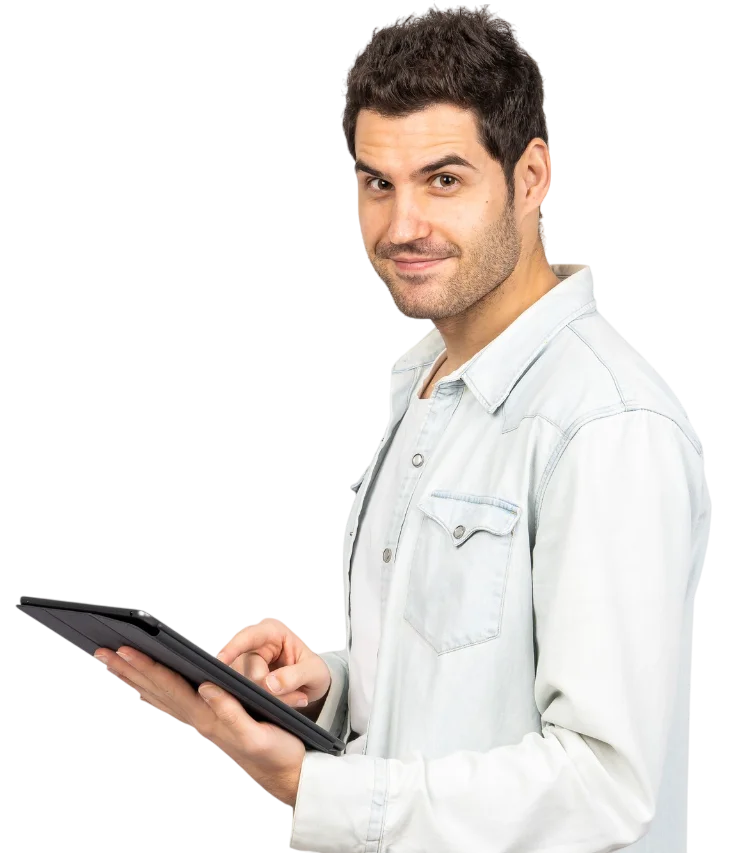 hombre con tableta
